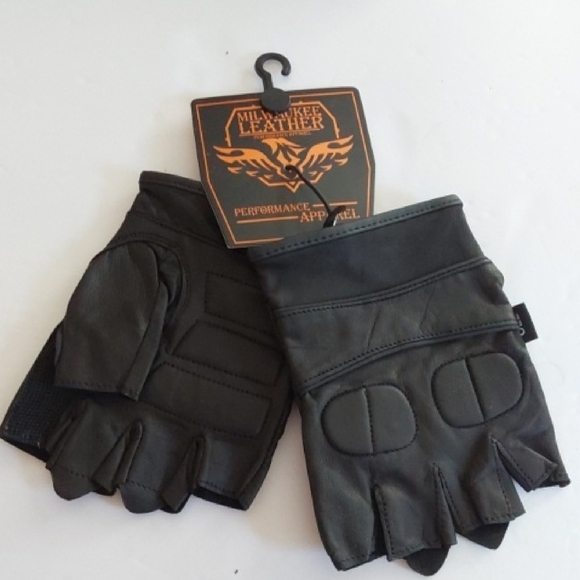 Milwaukee Leather Black Fingerless Gel Motorcycle Gloves Black Sz.L